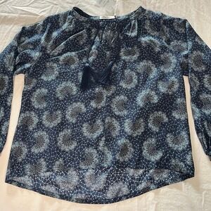 Peter Millar Womens Navy Blue Silk Blend Tassel Tie Blouse Small NWT Boho Chic